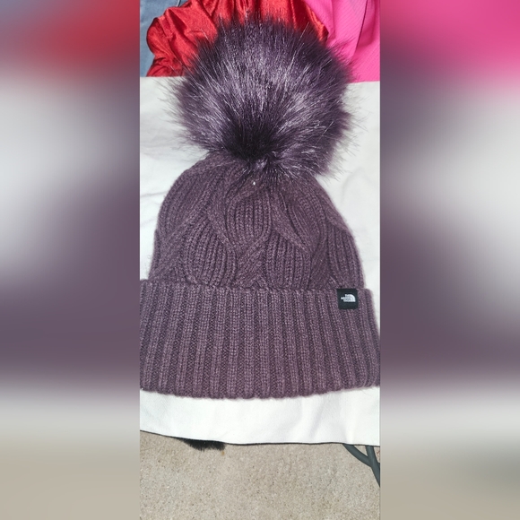 The North Face Accessories - Purple Knit Beanie with Pom Pom